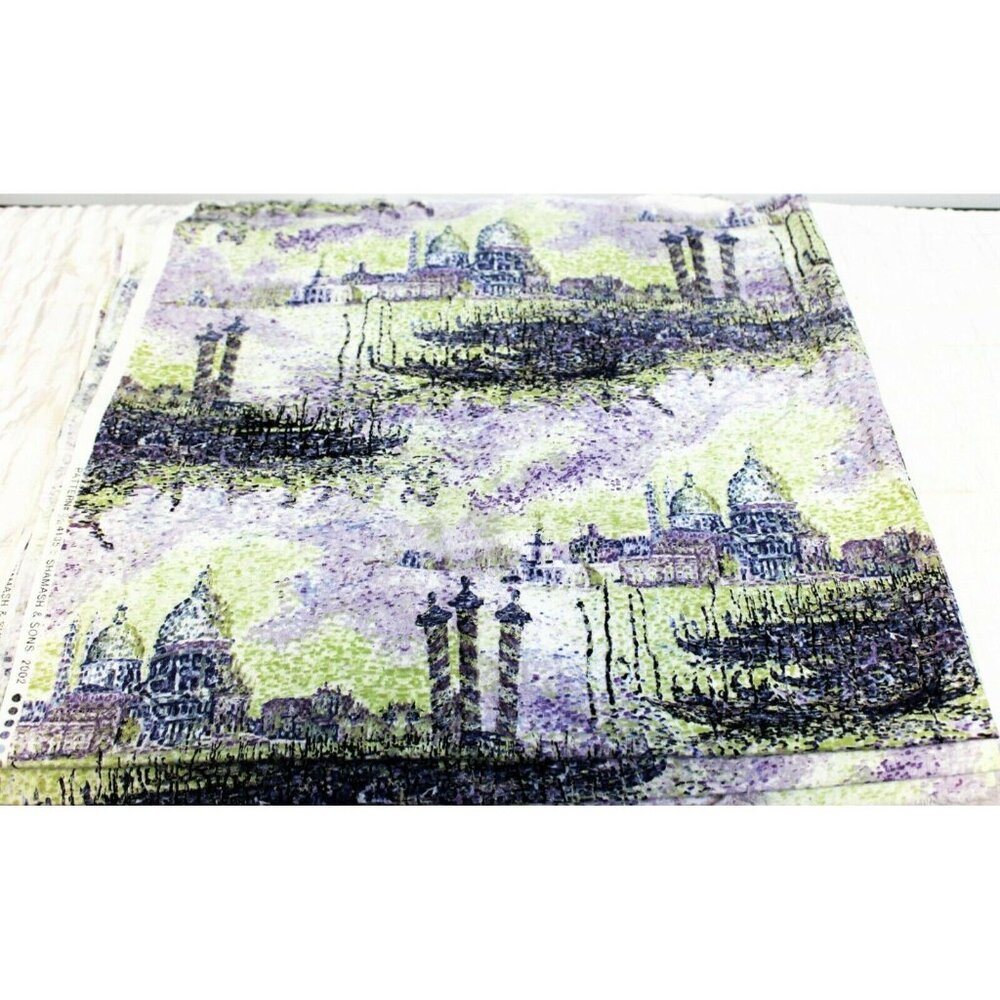 Shamash & Sons Fabric 2002 Pattern 4135 Green Purple Impressionist Venice Italy